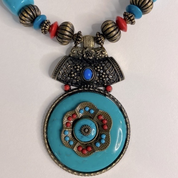 Vintage Turquoise Type large drop Handmade Necklace - Picture 1 of 8